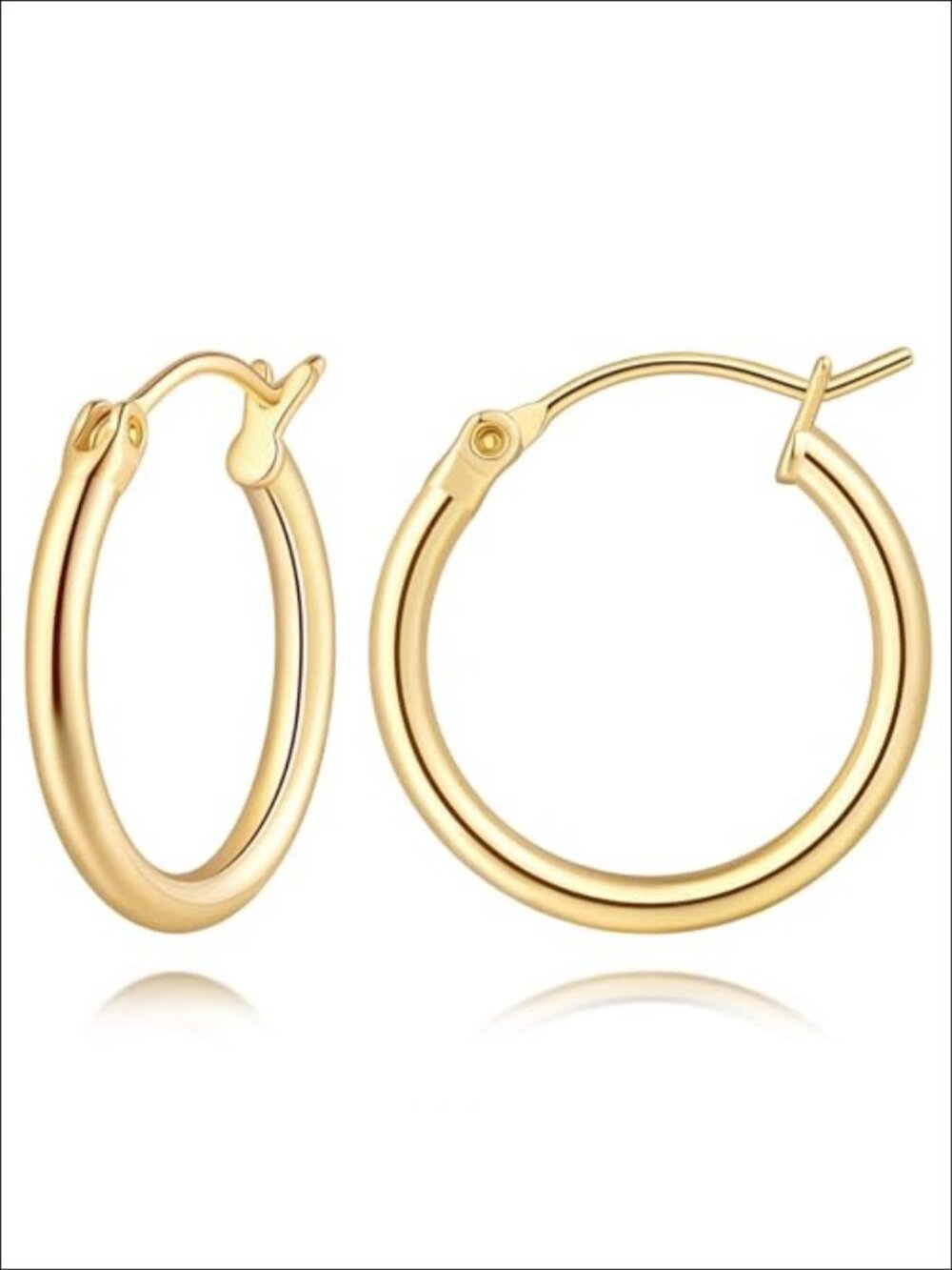 14K Gold Hoop Earrings Classic Shiny Polished Round Big Hoop Hypoallergenic